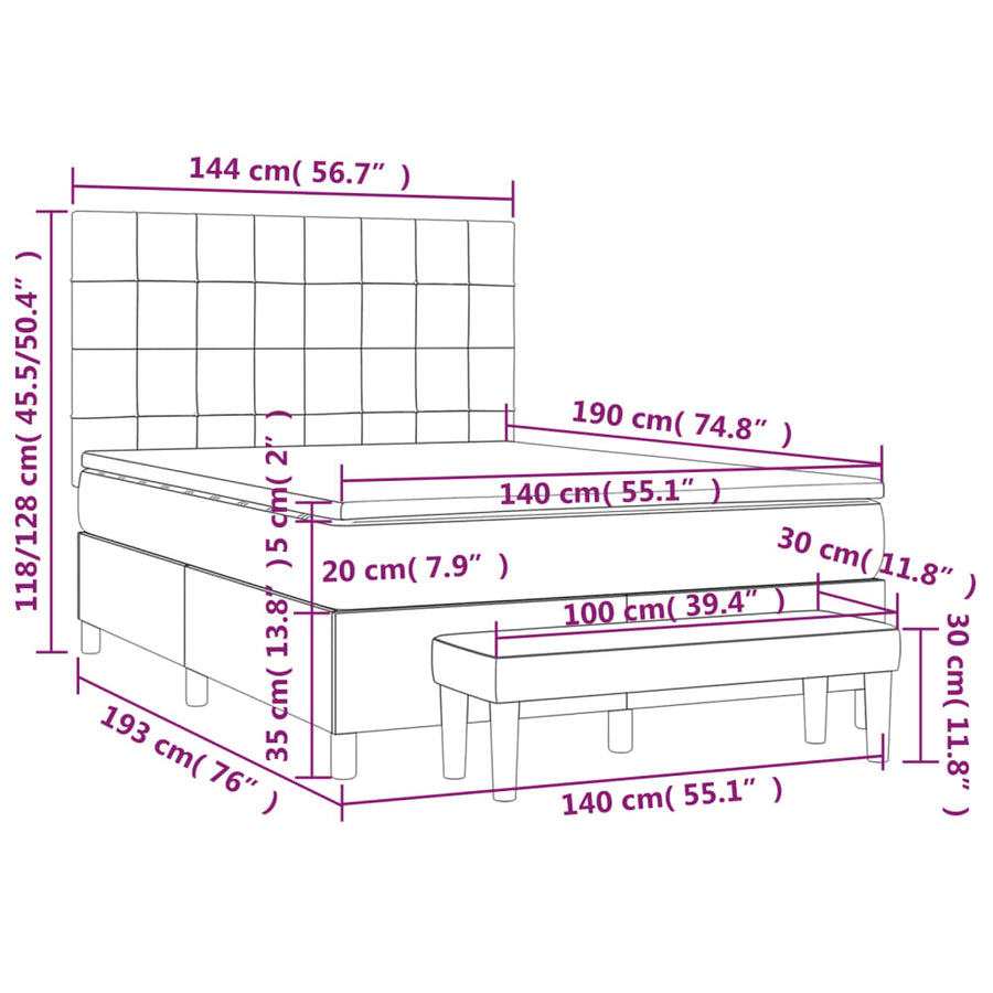 Boxspring Met Matras Fluweel 140 x 190 cm