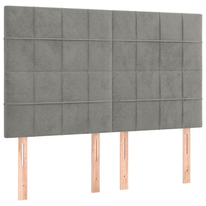 Boxspring Met Matras Fluweel Lichtgrijs 140 x 200 cm Blok met vierkanten