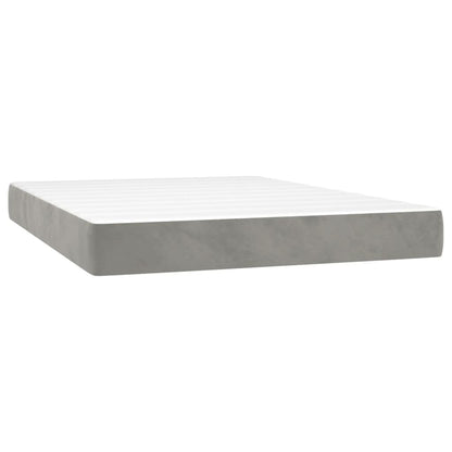 Boxspring Met Matras Fluweel Lichtgrijs 140 x 200 cm Blok met vierkanten
