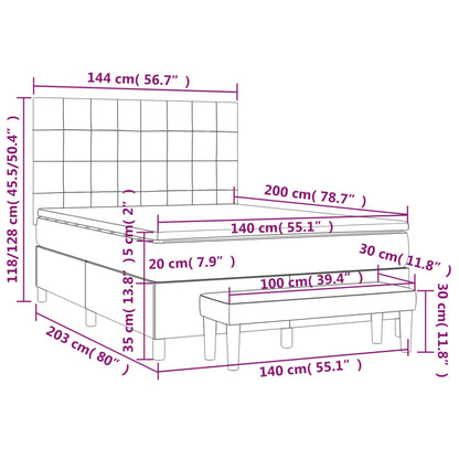 Boxspring Met Matras Fluweel Lichtgrijs 140 x 200 cm Blok met vierkanten