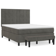 Boxspring Met Matras Fluweel Donkergrijs 140 x 200 cm Blok met vierkanten