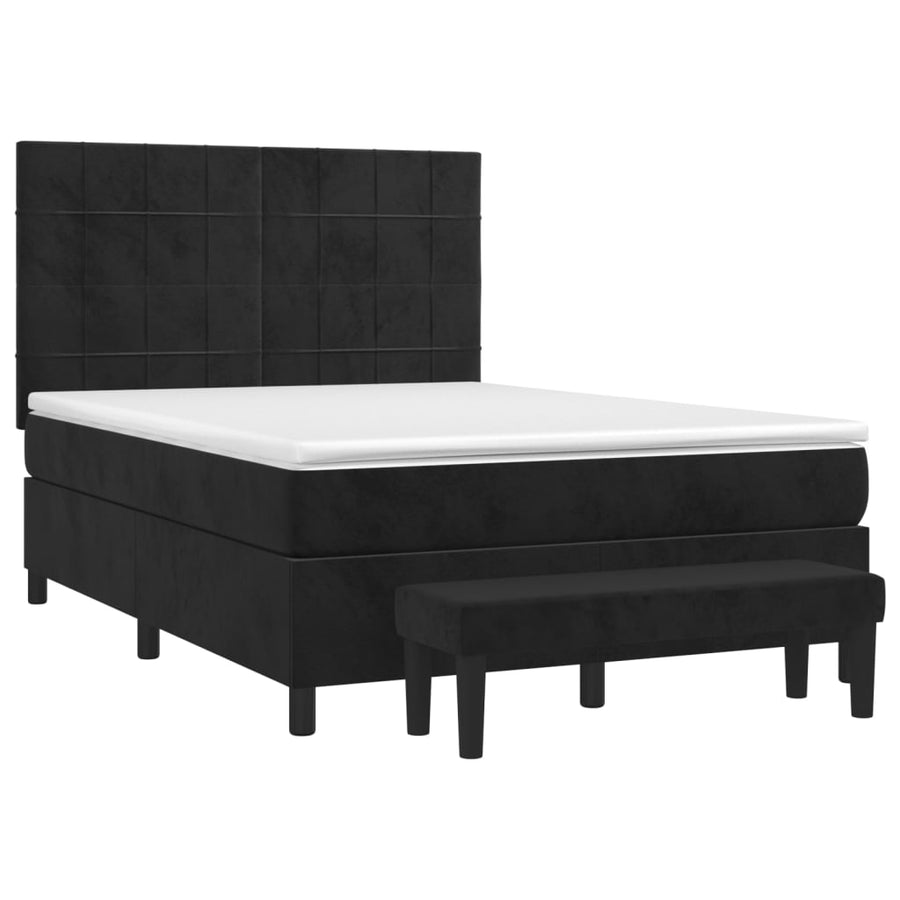 Boxspring Met Matras Fluweel Zwart 140 x 200 cm Blok met vierkanten