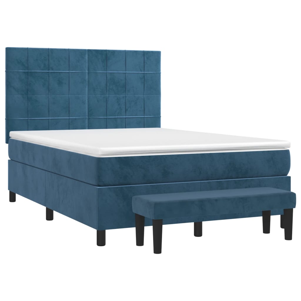 Boxspring Met Matras Fluweel Donkerblauw 140 x 200 cm Blok met vierkanten