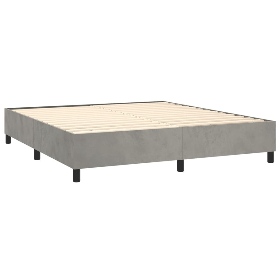 Boxspring Met Matras Fluweel Lichtgrijs 160 x 200 cm Blok met vierkanten