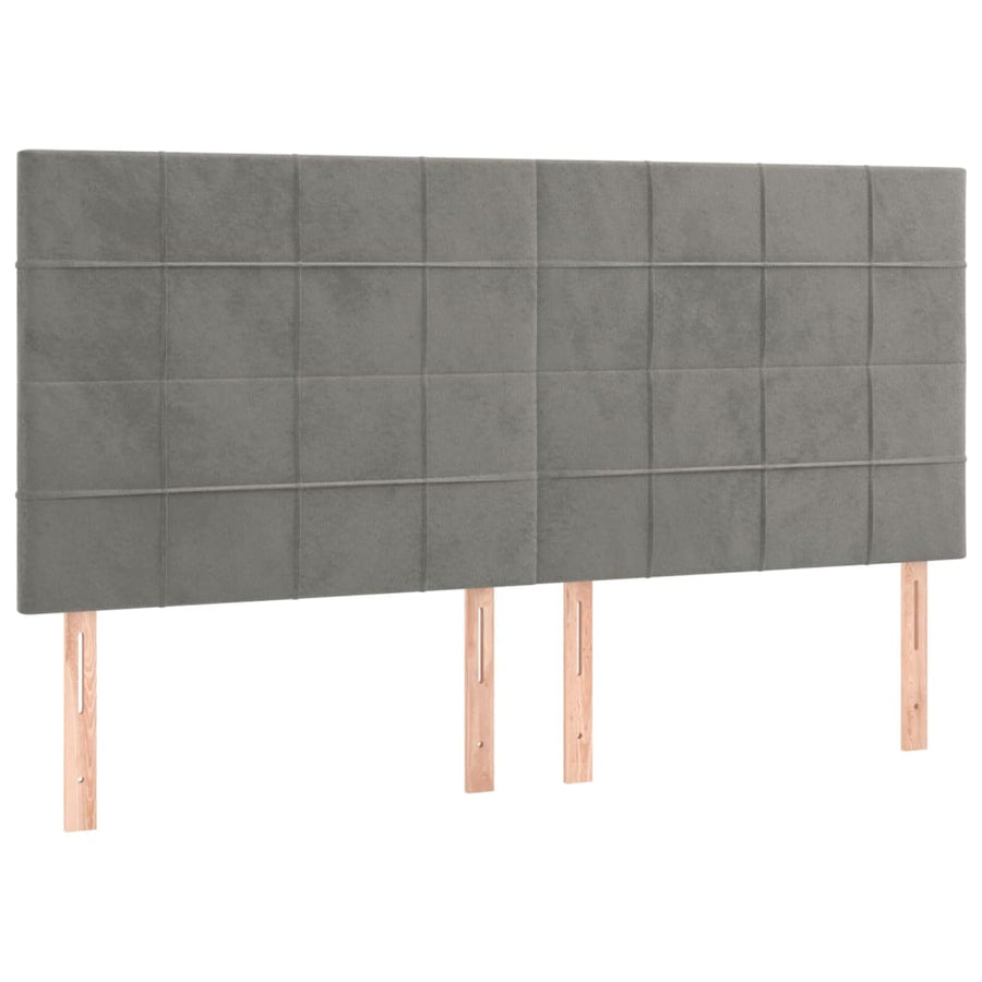 Boxspring Met Matras Fluweel Lichtgrijs 160 x 200 cm Blok met vierkanten