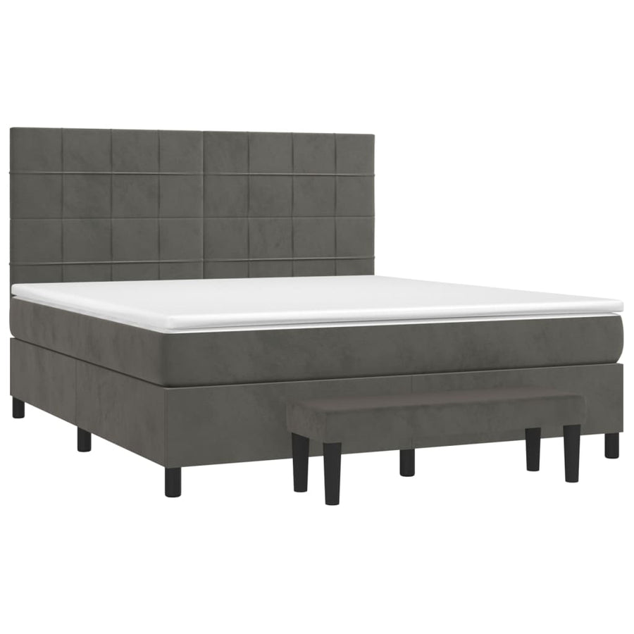 Boxspring Met Matras Fluweel Donkergrijs 160 x 200 cm Blok met vierkanten