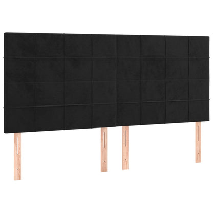 Boxspring Met Matras Fluweel Zwart 160 x 200 cm Blok met vierkanten