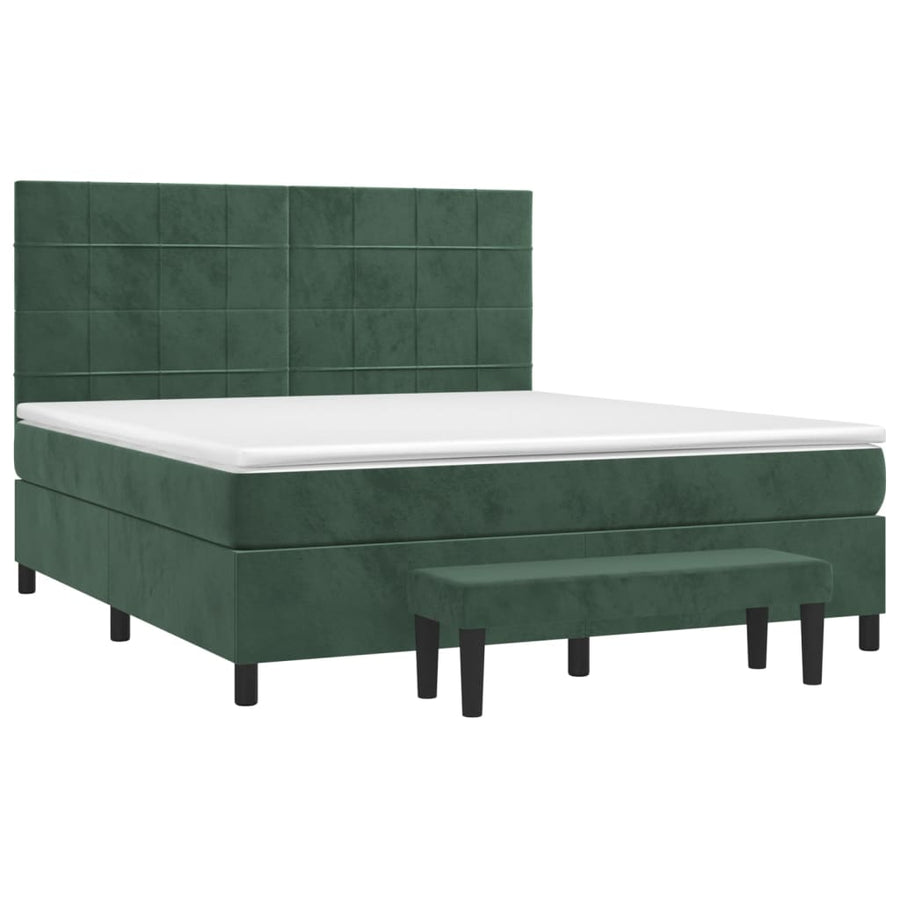 Boxspring Met Matras Fluweel Donkergroen 160 x 200 cm Blok met vierkanten