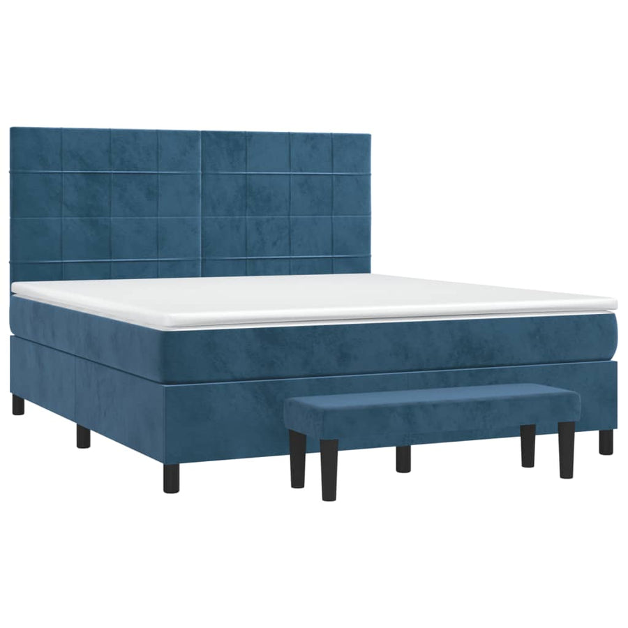 Boxspring Met Matras Fluweel Donkerblauw 160 x 200 cm Blok met vierkanten