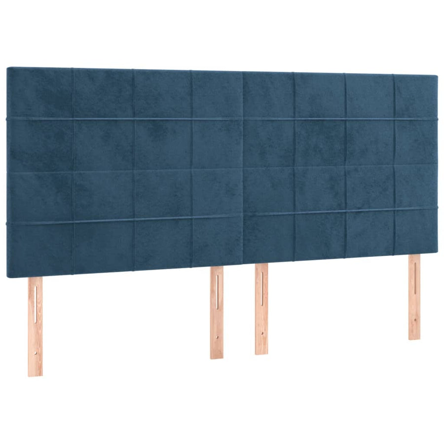 Boxspring Met Matras Fluweel Donkerblauw 160 x 200 cm Blok met vierkanten