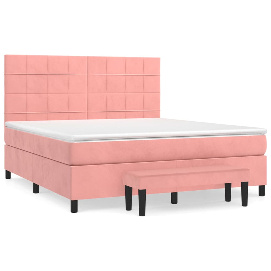 Boxspring Met Matras Fluweel Roze 180X200 Cm