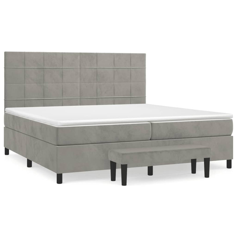 Boxspring Met Matras Fluweel Lichtgrijs 200 x 200 cm Blok met vierkanten