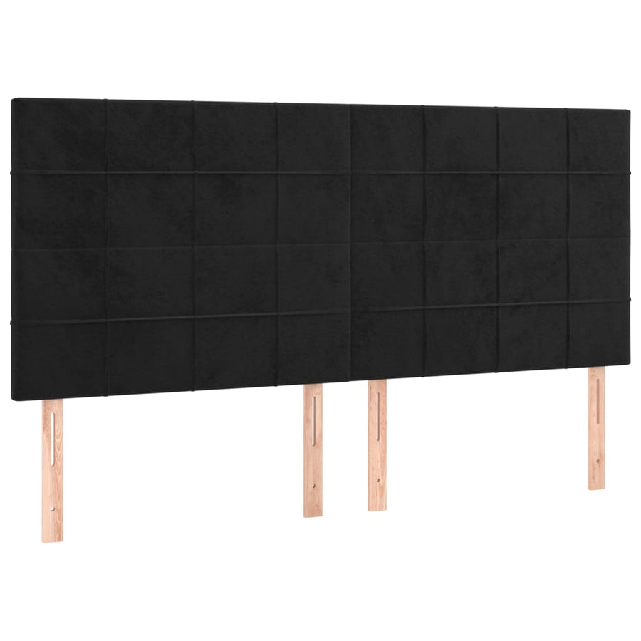 Boxspring Met Matras Fluweel Zwart 200 x 200 cm Blok met vierkanten