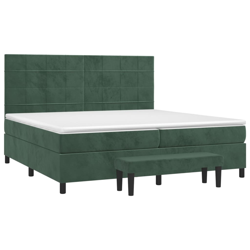 Boxspring Met Matras Fluweel Donkergroen 200 x 200 cm Blok met vierkanten
