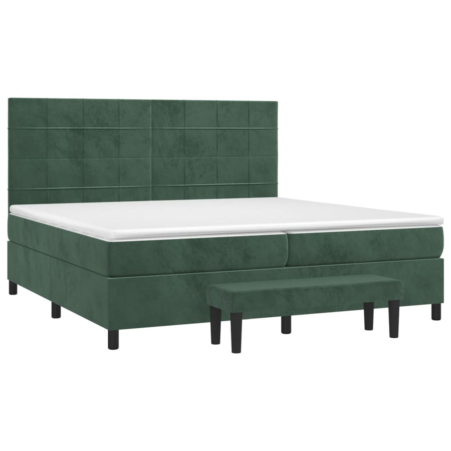 Boxspring Met Matras Fluweel Donkergroen 200 x 200 cm Blok met vierkanten