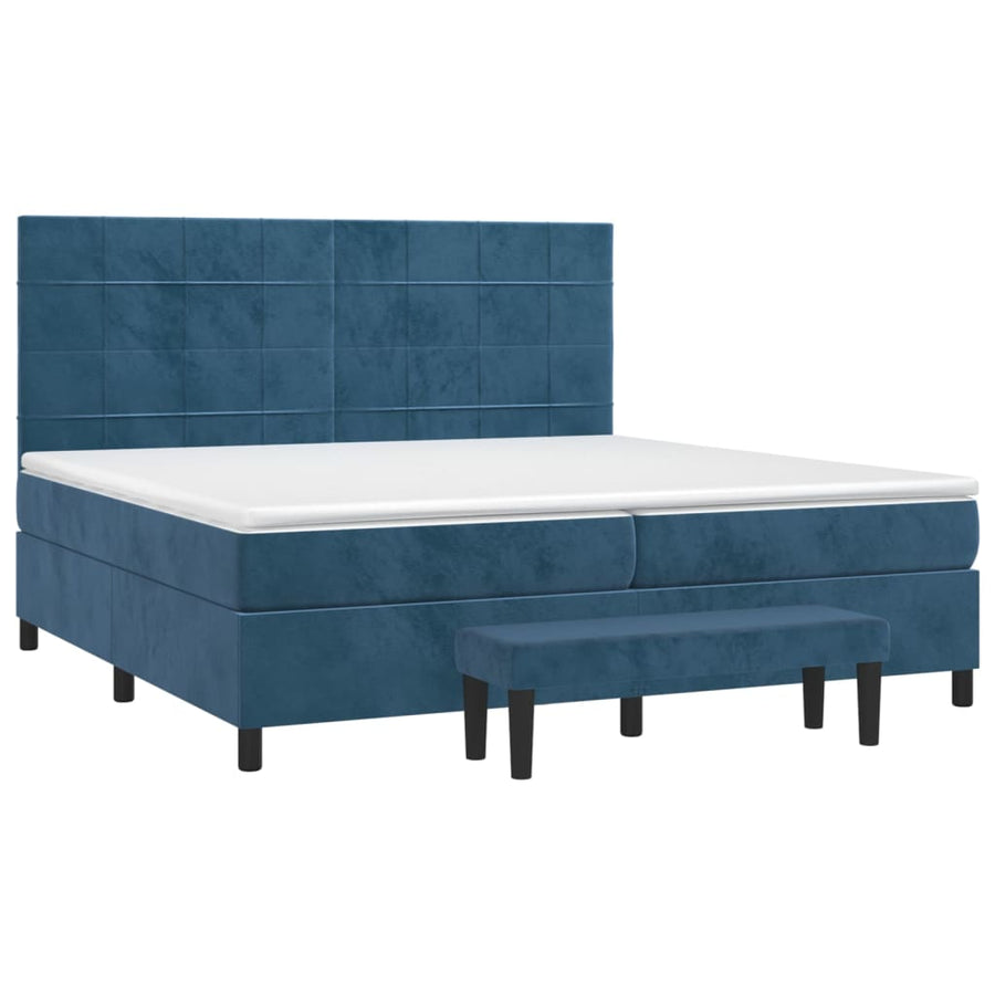 Boxspring Met Matras Fluweel Donkerblauw 200 x 200 cm Blok met vierkanten