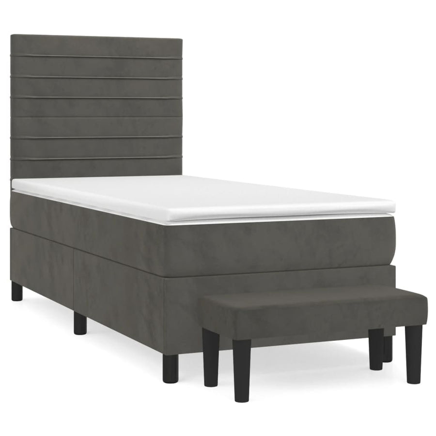 Boxspring Met Matras Fluweel Donkergrijs 80 x 200 cm Horizontale strepen