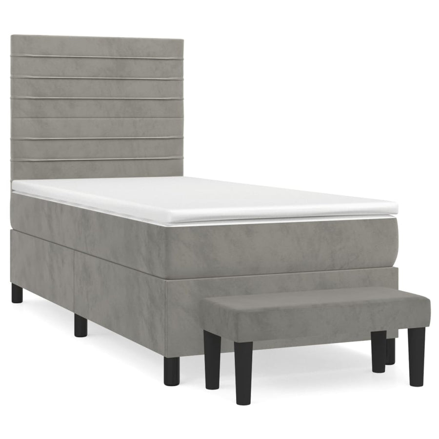 Boxspring Met Matras Fluweel Lichtgrijs 90 x 190 cm Horizontale strepen