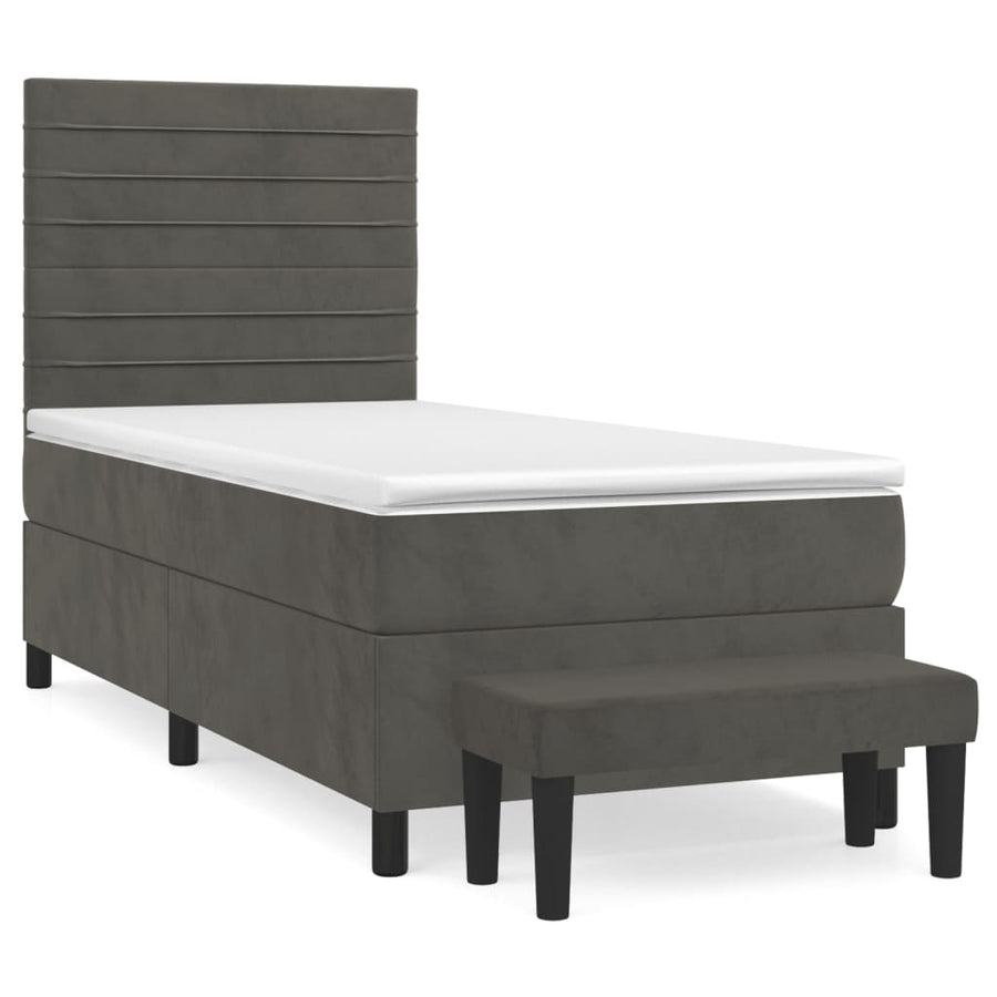 Boxspring Met Matras Fluweel Donkergrijs 90 x 190 cm Horizontale strepen