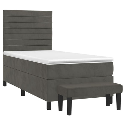 Boxspring Met Matras Fluweel Donkergrijs 90 x 190 cm Horizontale strepen