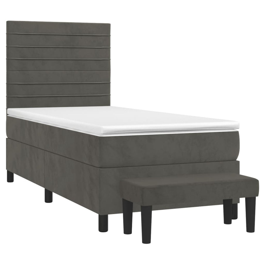 Boxspring Met Matras Fluweel Donkergrijs 90 x 190 cm Horizontale strepen