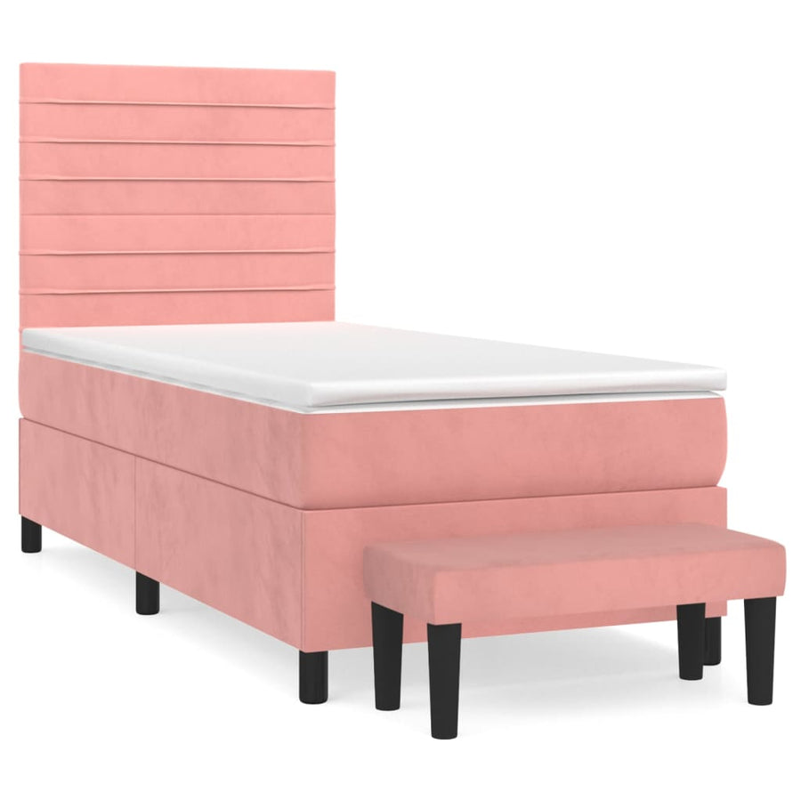Boxspring Met Matras Fluweel Roze 90 x 190 cm Horizontale strepen