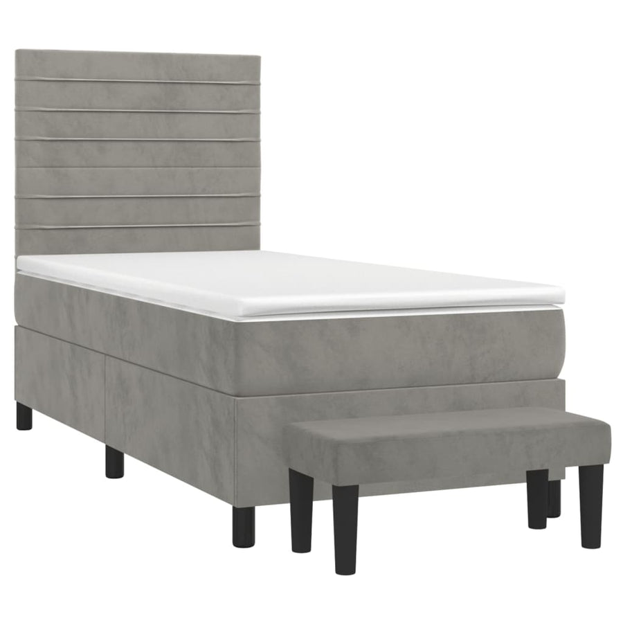 Boxspring Met Matras Fluweel Lichtgrijs 90 x 200 cm Horizontale strepen