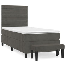 Boxspring Met Matras Fluweel Donkergrijs 90 x 200 cm Horizontale strepen