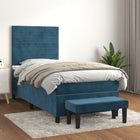 Boxspring Met Matras Fluweel Donkerblauw 90 x 200 cm Horizontale strepen