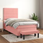 Boxspring Met Matras Fluweel Roze 90 x 200 cm Horizontale strepen