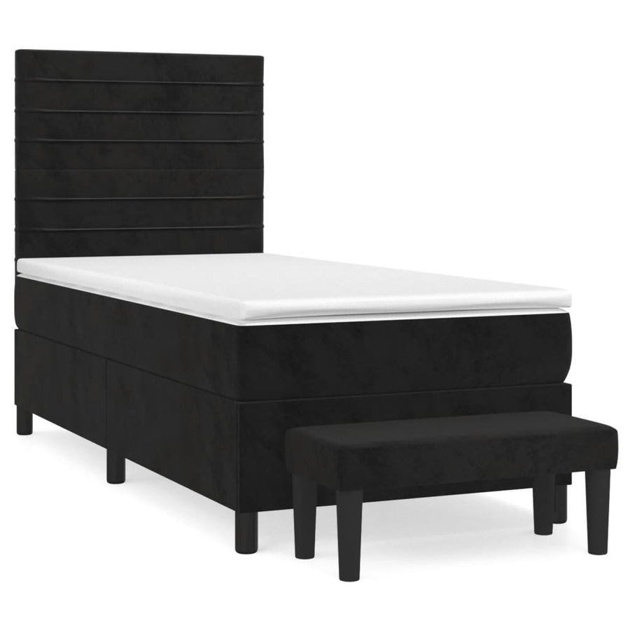 Boxspring Met Matras Fluweel Zwart 100 x 200 cm Horizontale strepen