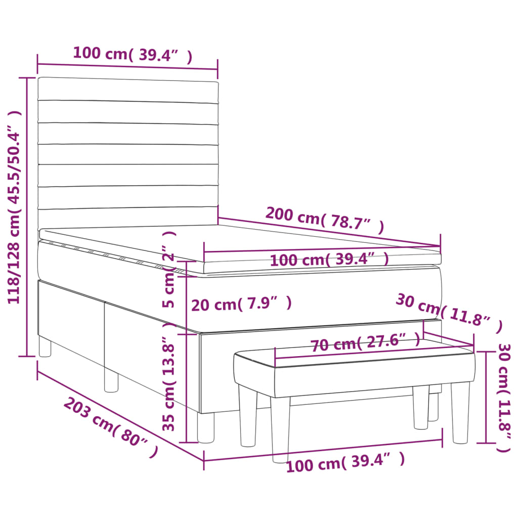 Boxspring Met Matras Fluweel Donkergroen 100X200 Cm 100 x 200 cm Horizontale strepen