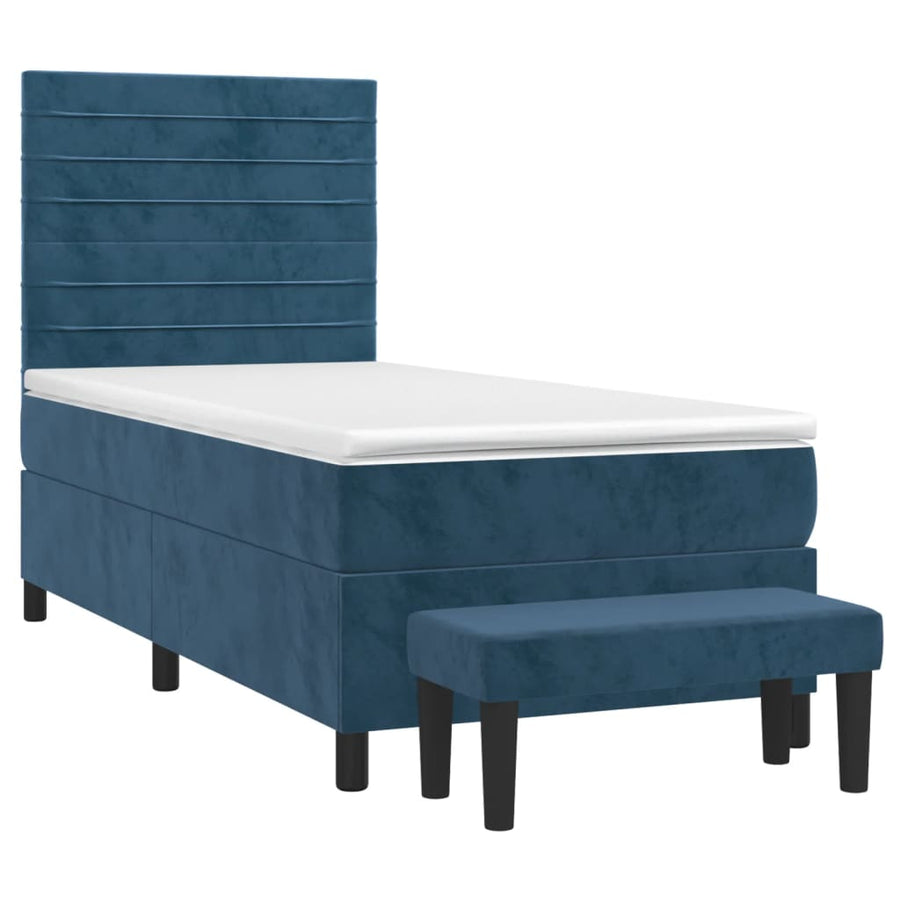 Boxspring Met Matras Fluweel Donkerblauw 100X200 Cm Donkerblauw 100 x 200 cm Horizontale strepen