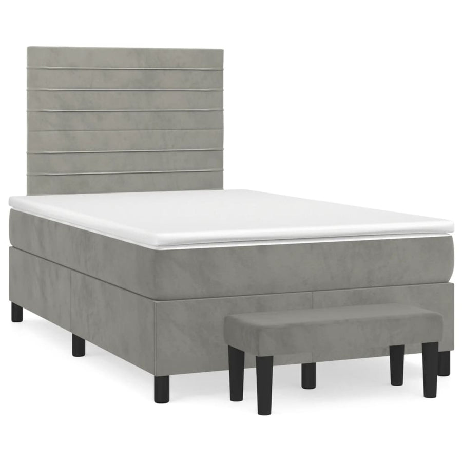 Boxspring Met Matras Fluweel Lichtgrijs 120 x 200 cm Horizontale strepen