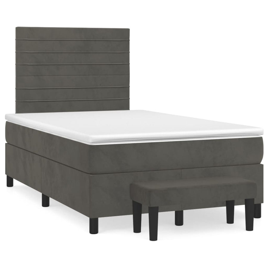 Boxspring Met Matras Fluweel Donkergrijs 120 x 200 cm Horizontale strepen