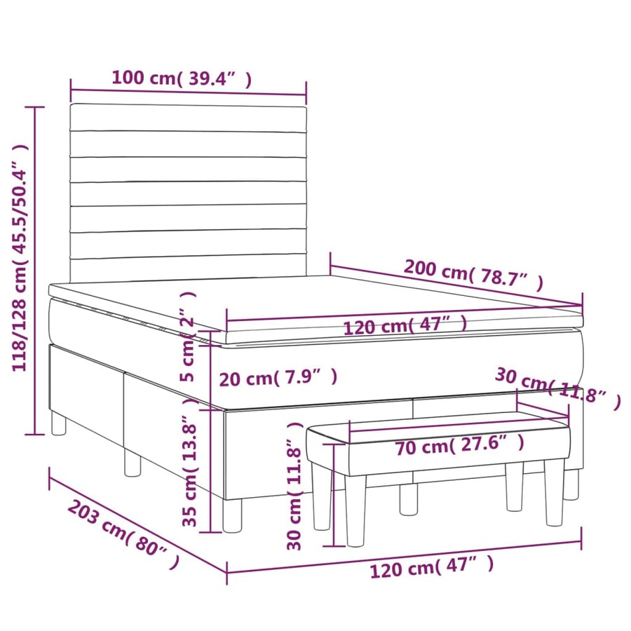 Boxspring Met Matras Fluweel Donkerblauw 120X200 Cm Donkerblauw 120 x 200 cm Horizontale strepen