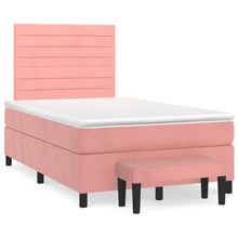 Boxspring Met Matras Fluweel Roze 120 x 200 cm Horizontale strepen