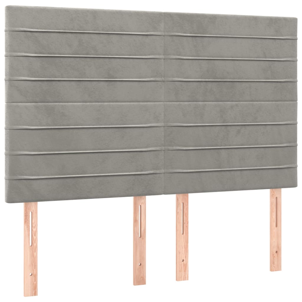 Boxspring Met Matras Fluweel Lichtgrijs 140 x 190 cm Horizontale strepen