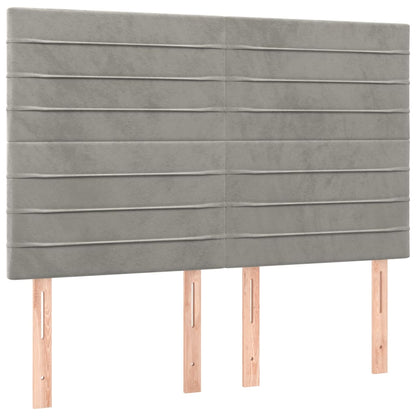 Boxspring Met Matras Fluweel Lichtgrijs 140 x 190 cm Horizontale strepen