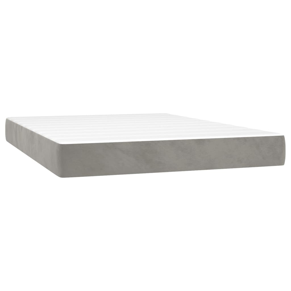 Boxspring Met Matras Fluweel Lichtgrijs 140 x 190 cm Horizontale strepen