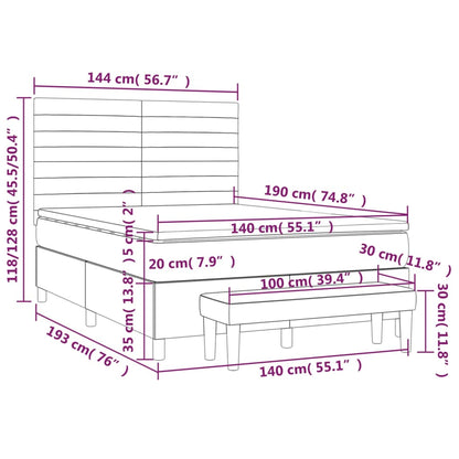 Boxspring Met Matras Fluweel Lichtgrijs 140 x 190 cm Horizontale strepen