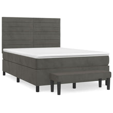 Boxspring Met Matras Fluweel Donkergrijs 140 x 190 cm Horizontale strepen