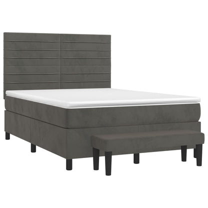 Boxspring Met Matras Fluweel Donkergrijs 140 x 190 cm Horizontale strepen