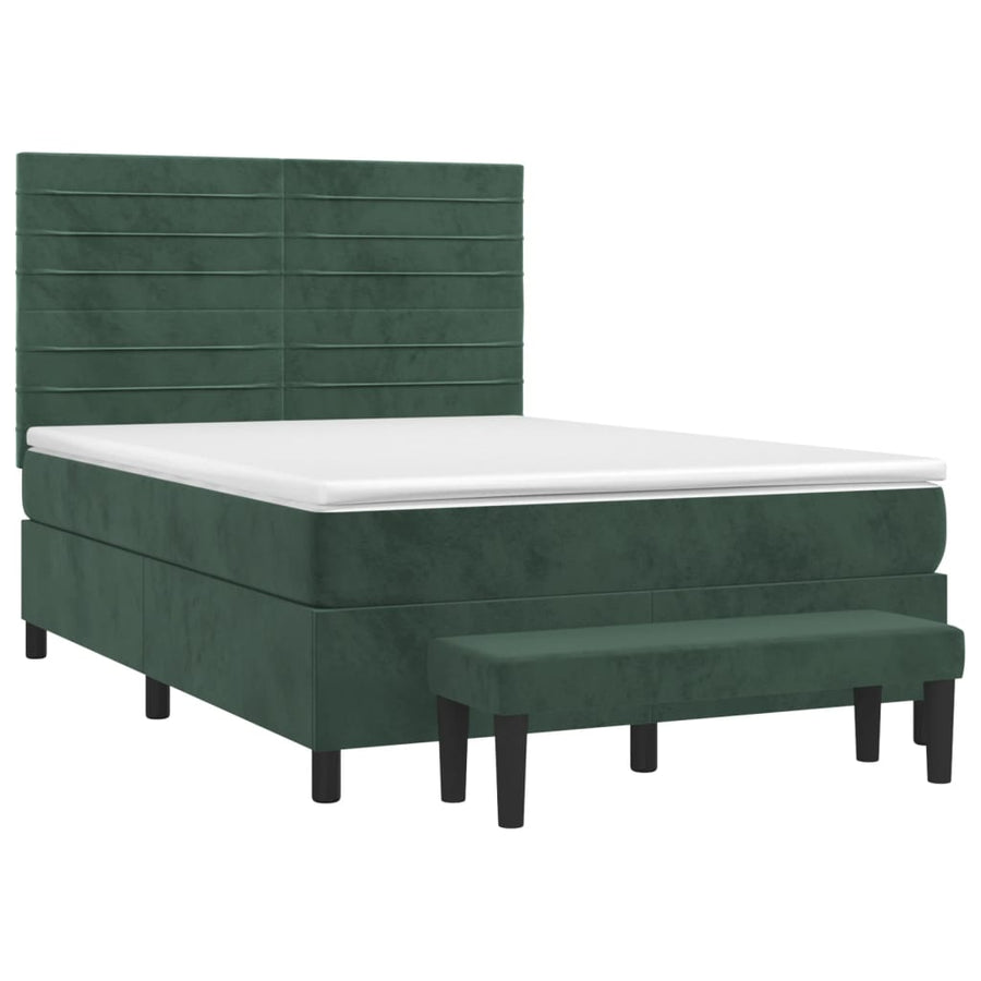 Boxspring Met Matras Fluweel Donkergroen 140 x 190 cm Horizontale strepen