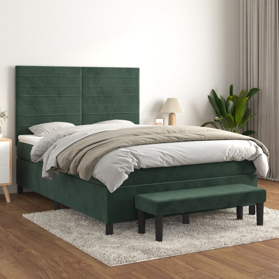 Boxspring Met Matras Fluweel Donkergroen 140 x 190 cm Horizontale strepen