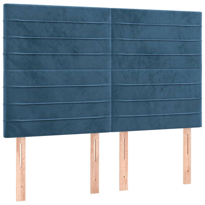 Boxspring Met Matras Fluweel Donkerblauw 140X190 Cm Donkerblauw 140 x 190 cm Horizontale strepen
