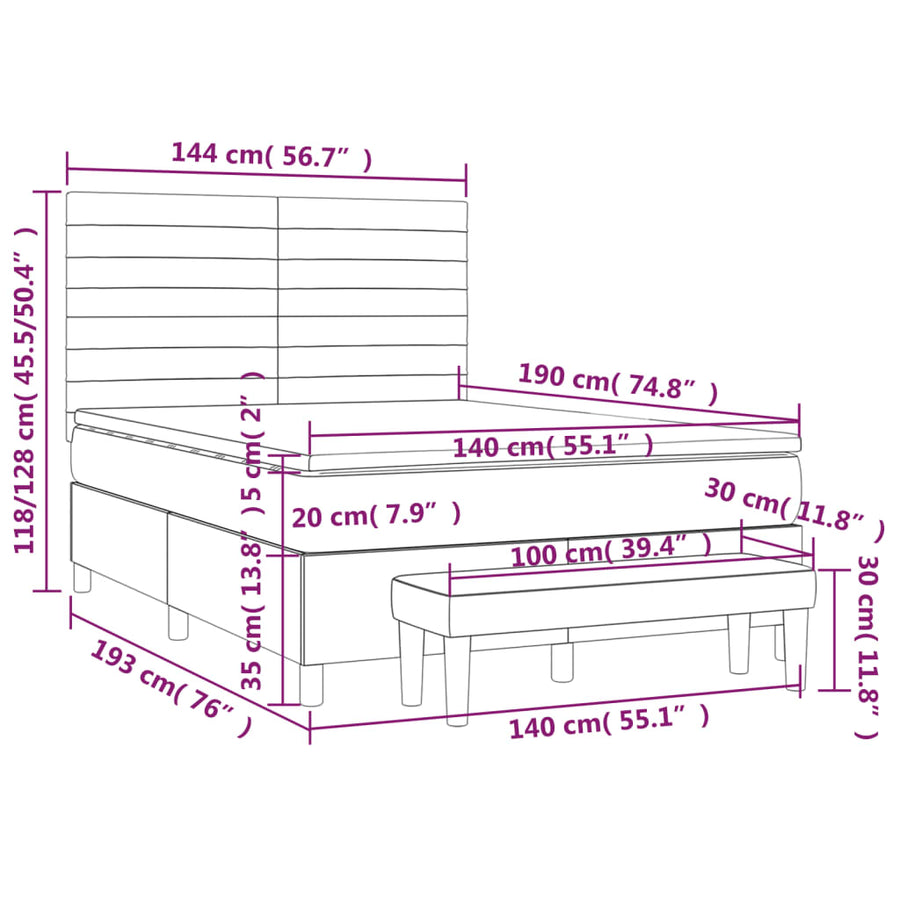 Boxspring Met Matras Fluweel Donkerblauw 140X190 Cm Donkerblauw 140 x 190 cm Horizontale strepen