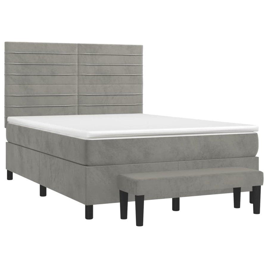Boxspring Met Matras Fluweel Lichtgrijs 140 x 200 cm Horizontale strepen