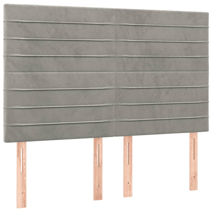 Boxspring Met Matras Fluweel Lichtgrijs 140 x 200 cm Horizontale strepen