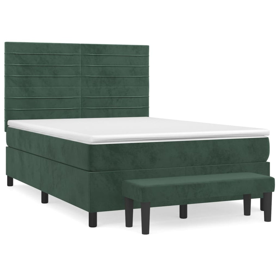Boxspring Met Matras Fluweel Donkergroen 140 x 200 cm Horizontale strepen